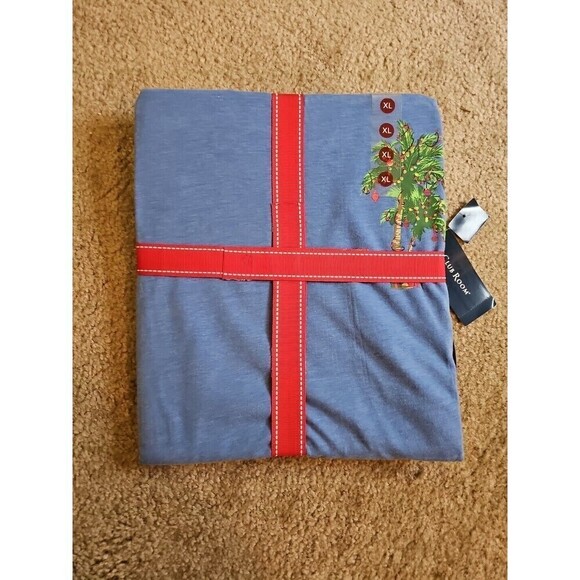 Club Room Men's Holiday Graphic TShirt & Pajama Shorts Set Blue Tropical Palm XL - Picture 4 of 5